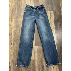 Mica Denim High Rise Wide Leg Jeans Medium Wash Distressed Raw Hem MDP-T3308 26